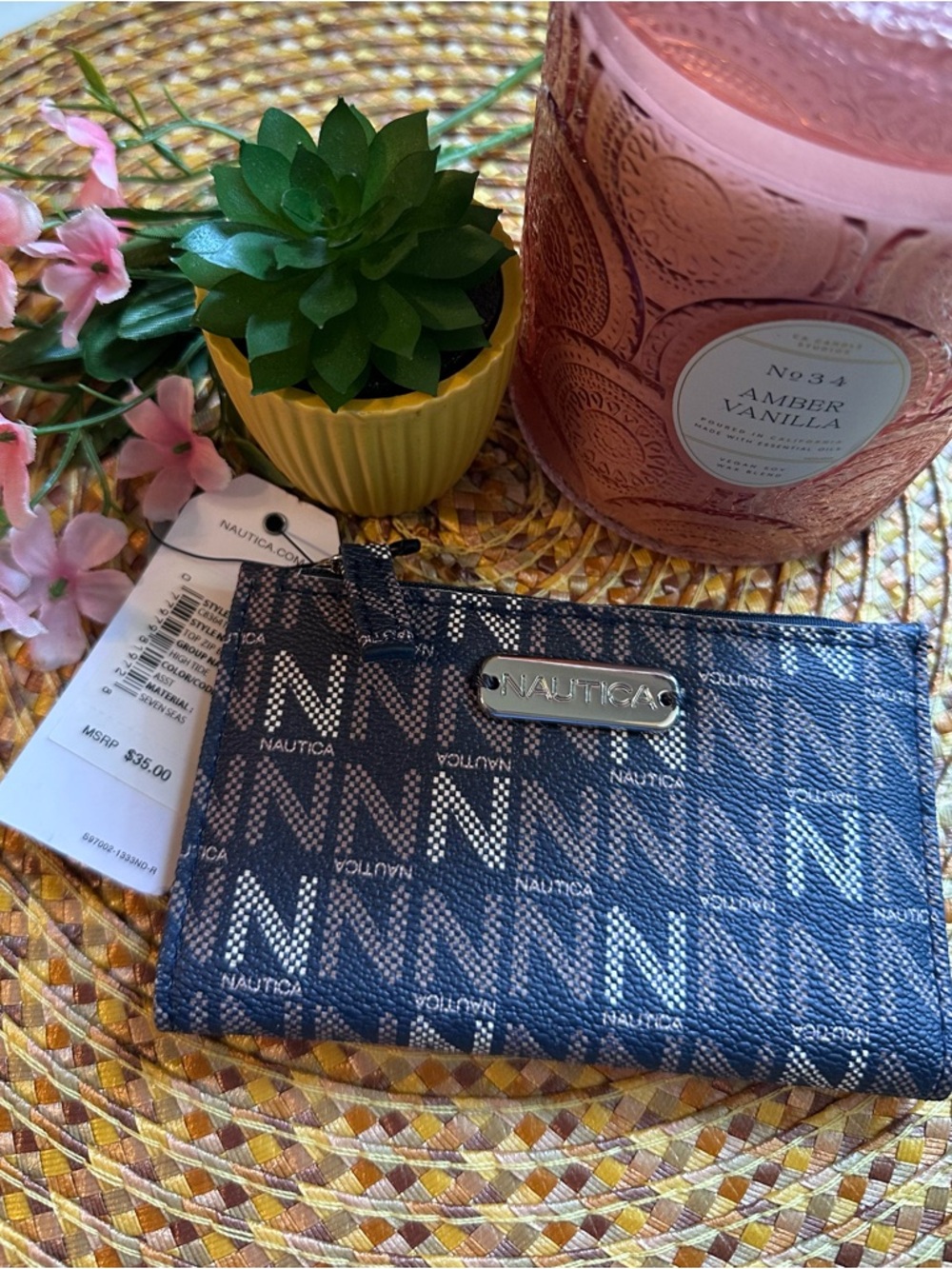 Nautica Navy and White Logo Zip Wallet